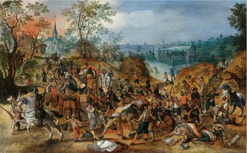 Travellers ambushed during the chaos of the 30 years war.  Sebasrtian Vrancx (1573-1647). Image source.